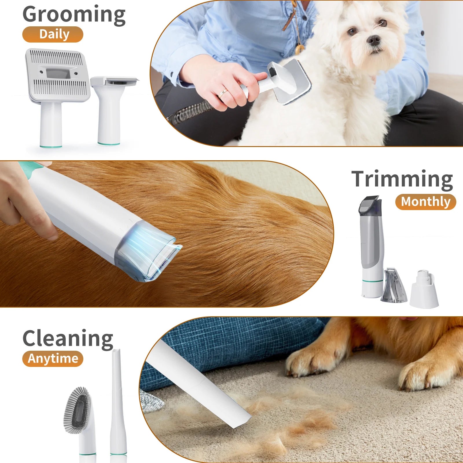 Dog Grooming Vacuum & Pet Grooming Kit with 1L Capacity Larger Pet Hair Dust Cup Dog Brush Vacuum for Pet Hair Vacuum Cleaner