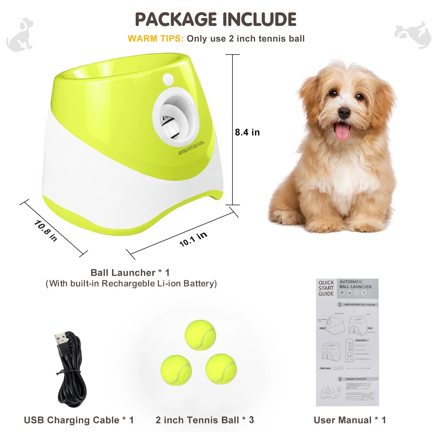Lanceur Automatique de Balles pour Chien Rechargeable – Lance-Balles Interactif avec 3 Distances & 3 Balles Incluses