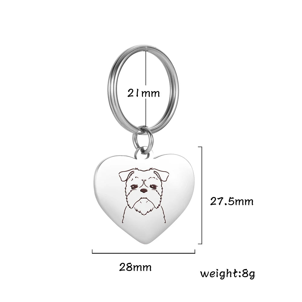 Porte-Clés Cœur Silhouette de Chien en Acier Inoxydable – Bijou de Sac & Porte-Clés Personnalisable par Race (Bouledogue, Corgi, Chihuahua)
