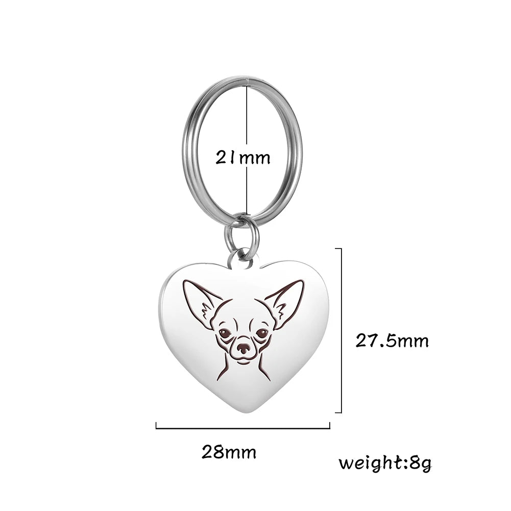 Pet Dog Heart Keychain Puppy Corgi Chihuahua French Bulldog Sheepdog for Woman Men Bag Charm Stainless Steel Key Chain Ring