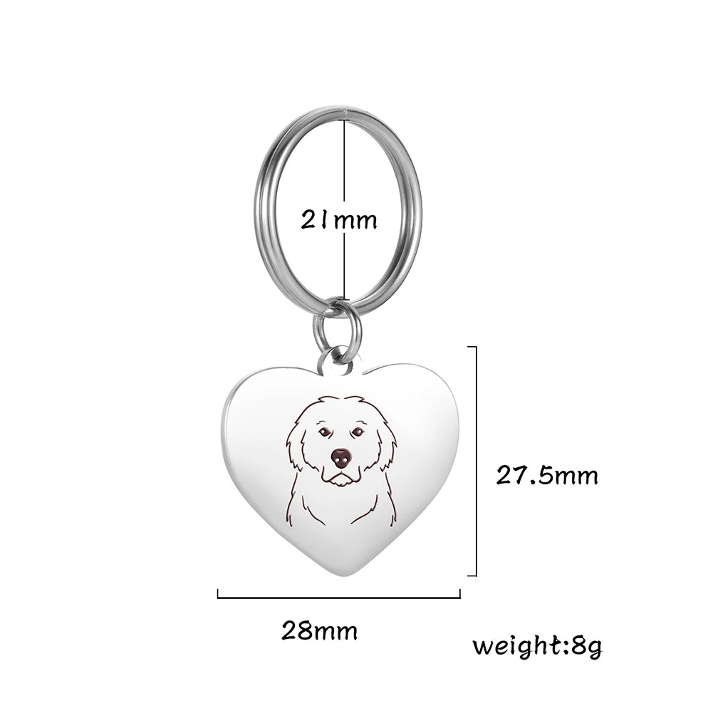 Porte-Clés Cœur Silhouette de Chien en Acier Inoxydable – Bijou de Sac & Porte-Clés Personnalisable par Race (Bouledogue, Corgi, Chihuahua)
