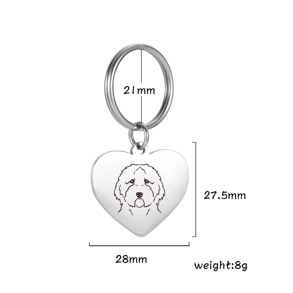 Porte-Clés Cœur Silhouette de Chien en Acier Inoxydable – Bijou de Sac & Porte-Clés Personnalisable par Race (Bouledogue, Corgi, Chihuahua)