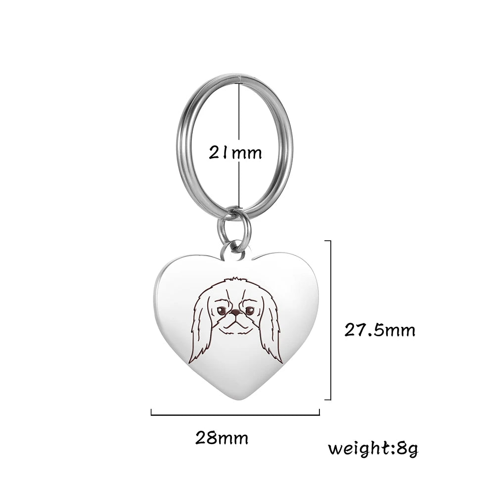 Porte-Clés Cœur Silhouette de Chien en Acier Inoxydable – Bijou de Sac & Porte-Clés Personnalisable par Race (Bouledogue, Corgi, Chihuahua)