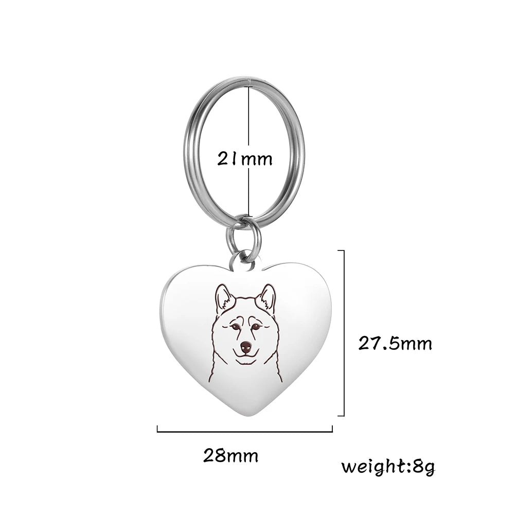 Porte-Clés Cœur Silhouette de Chien en Acier Inoxydable – Bijou de Sac & Porte-Clés Personnalisable par Race (Bouledogue, Corgi, Chihuahua)
