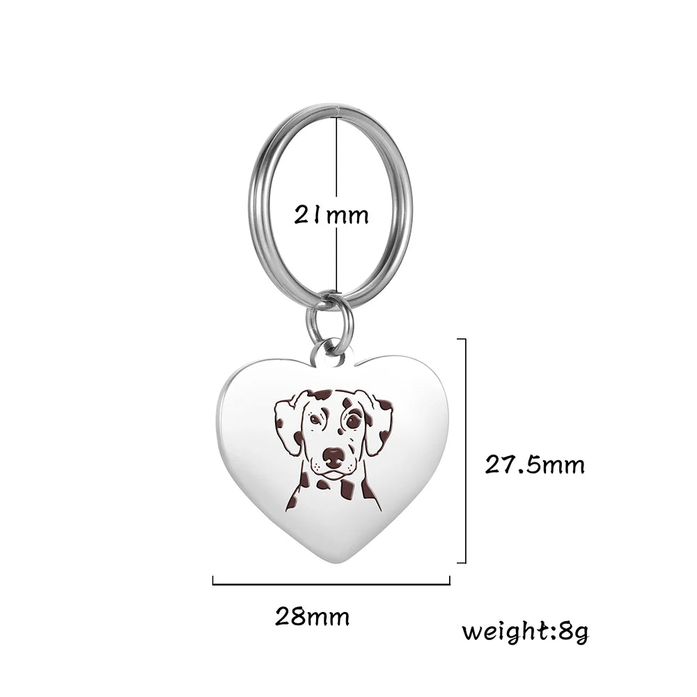 Porte-Clés Cœur Silhouette de Chien en Acier Inoxydable – Bijou de Sac & Porte-Clés Personnalisable par Race (Bouledogue, Corgi, Chihuahua)