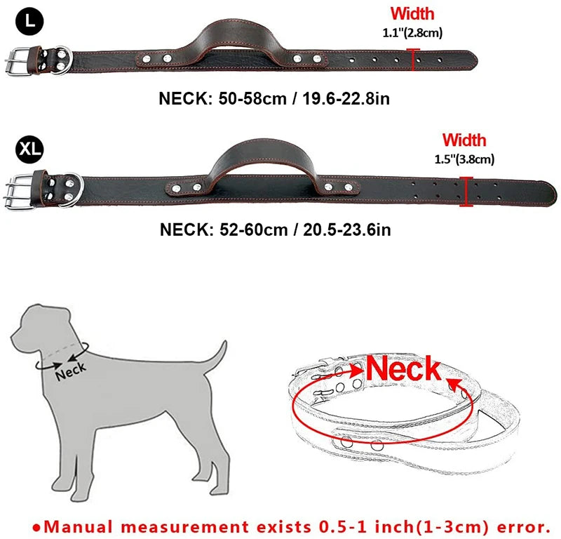 Collier pour Chien en Cuir Véritable avec Poignée de Contrôle – Collier Robuste & Rembourré pour Moyens et Grands Chiens