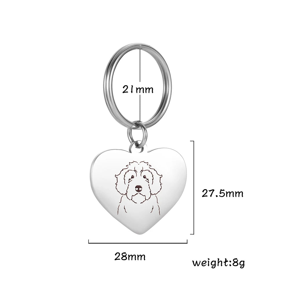 Porte-Clés Cœur Silhouette de Chien en Acier Inoxydable – Bijou de Sac & Porte-Clés Personnalisable par Race (Bouledogue, Corgi, Chihuahua)