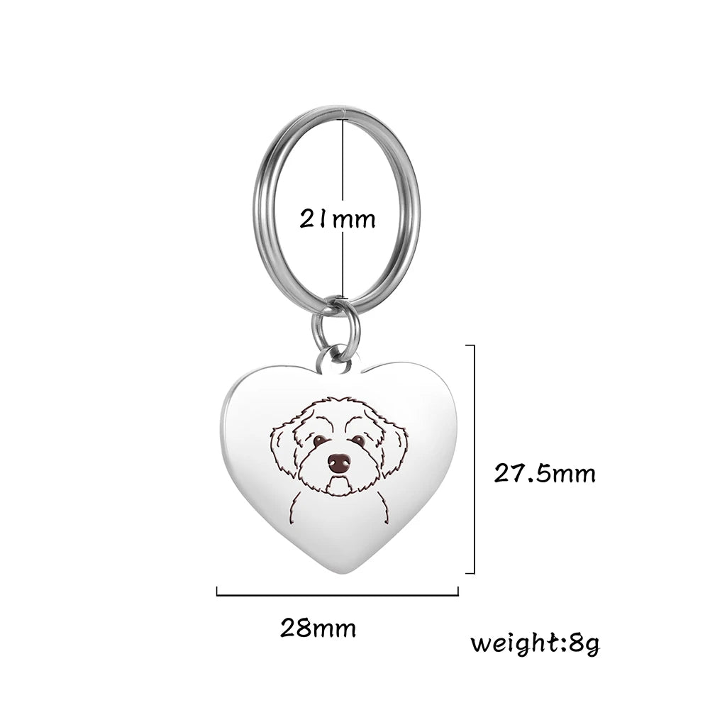 Porte-Clés Cœur Silhouette de Chien en Acier Inoxydable – Bijou de Sac & Porte-Clés Personnalisable par Race (Bouledogue, Corgi, Chihuahua)