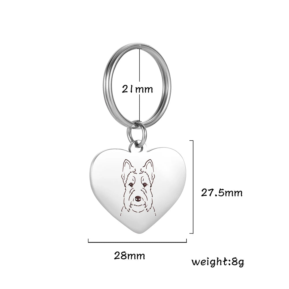 Porte-Clés Cœur Silhouette de Chien en Acier Inoxydable – Bijou de Sac & Porte-Clés Personnalisable par Race (Bouledogue, Corgi, Chihuahua)