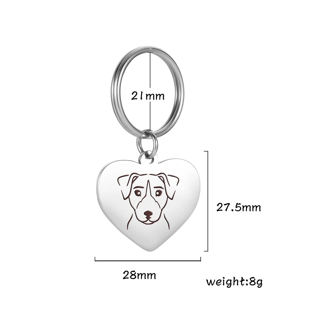 Porte-Clés Cœur Silhouette de Chien en Acier Inoxydable – Bijou de Sac & Porte-Clés Personnalisable par Race (Bouledogue, Corgi, Chihuahua)