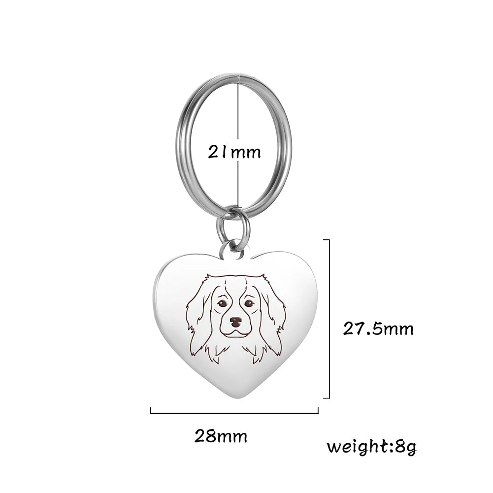 Porte-Clés Cœur Silhouette de Chien en Acier Inoxydable – Bijou de Sac & Porte-Clés Personnalisable par Race (Bouledogue, Corgi, Chihuahua)