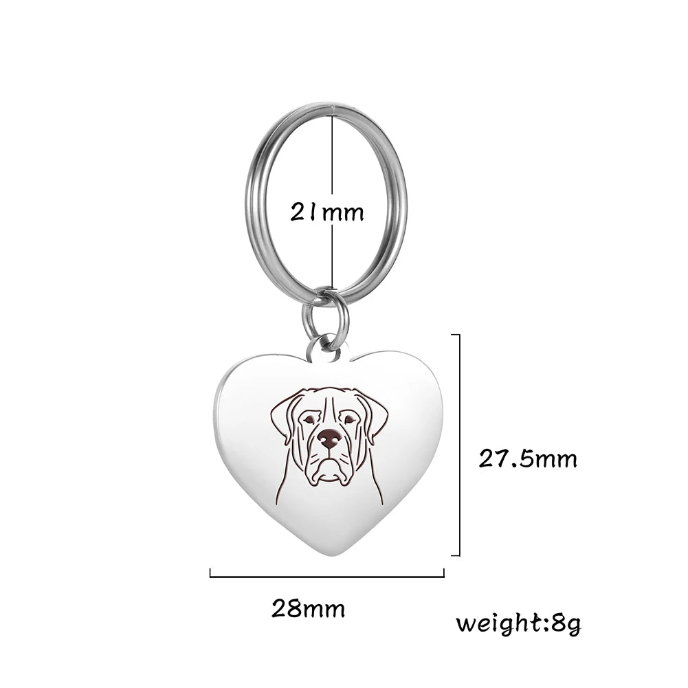 Porte-Clés Cœur Silhouette de Chien en Acier Inoxydable – Bijou de Sac & Porte-Clés Personnalisable par Race (Bouledogue, Corgi, Chihuahua)