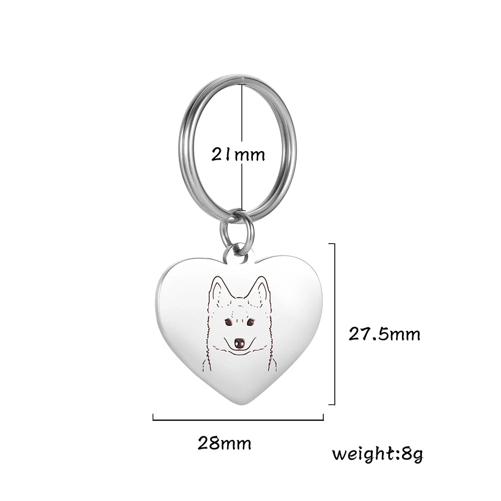 Porte-Clés Cœur Silhouette de Chien en Acier Inoxydable – Bijou de Sac & Porte-Clés Personnalisable par Race (Bouledogue, Corgi, Chihuahua)