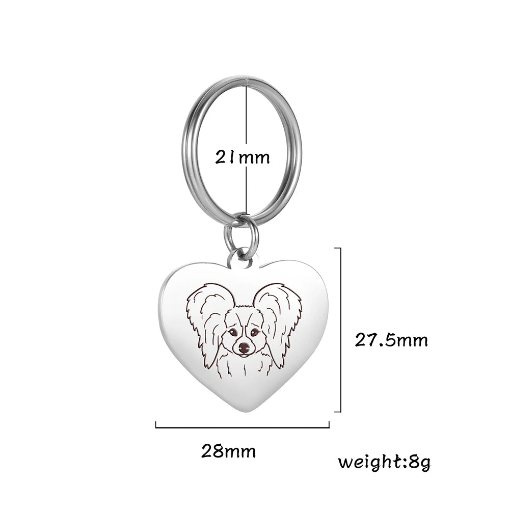 Porte-Clés Cœur Silhouette de Chien en Acier Inoxydable – Bijou de Sac & Porte-Clés Personnalisable par Race (Bouledogue, Corgi, Chihuahua)
