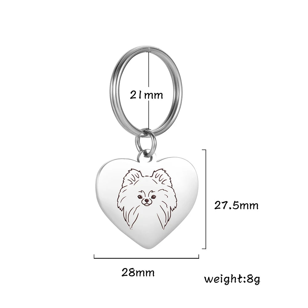 Porte-Clés Cœur Silhouette de Chien en Acier Inoxydable – Bijou de Sac & Porte-Clés Personnalisable par Race (Bouledogue, Corgi, Chihuahua)