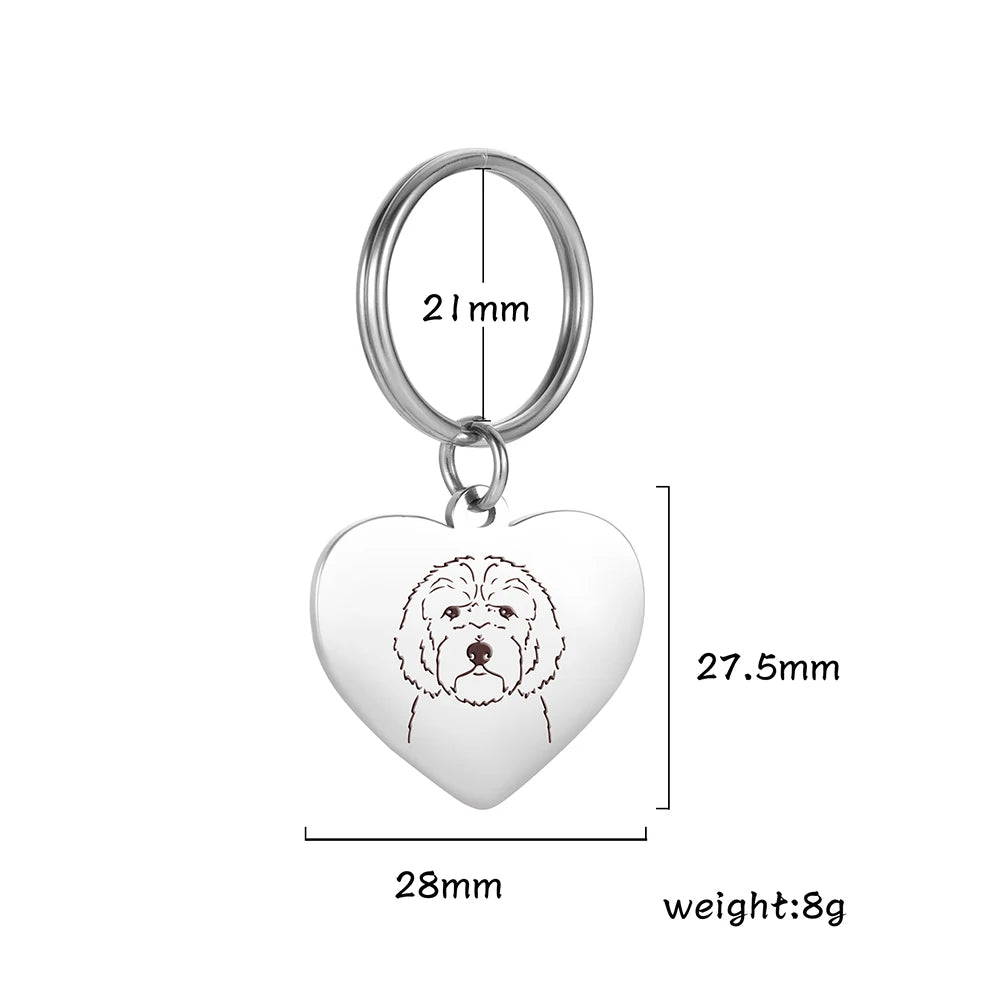 Porte-Clés Cœur Silhouette de Chien en Acier Inoxydable – Bijou de Sac & Porte-Clés Personnalisable par Race (Bouledogue, Corgi, Chihuahua)