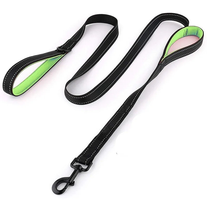 Laisse pour Chien à Double Poignée Rembourrée – Laisse en Nylon Robuste & Réfléchissante pour Balade et Dressage