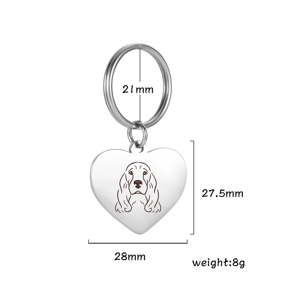 Porte-Clés Cœur Silhouette de Chien en Acier Inoxydable – Bijou de Sac & Porte-Clés Personnalisable par Race (Bouledogue, Corgi, Chihuahua)