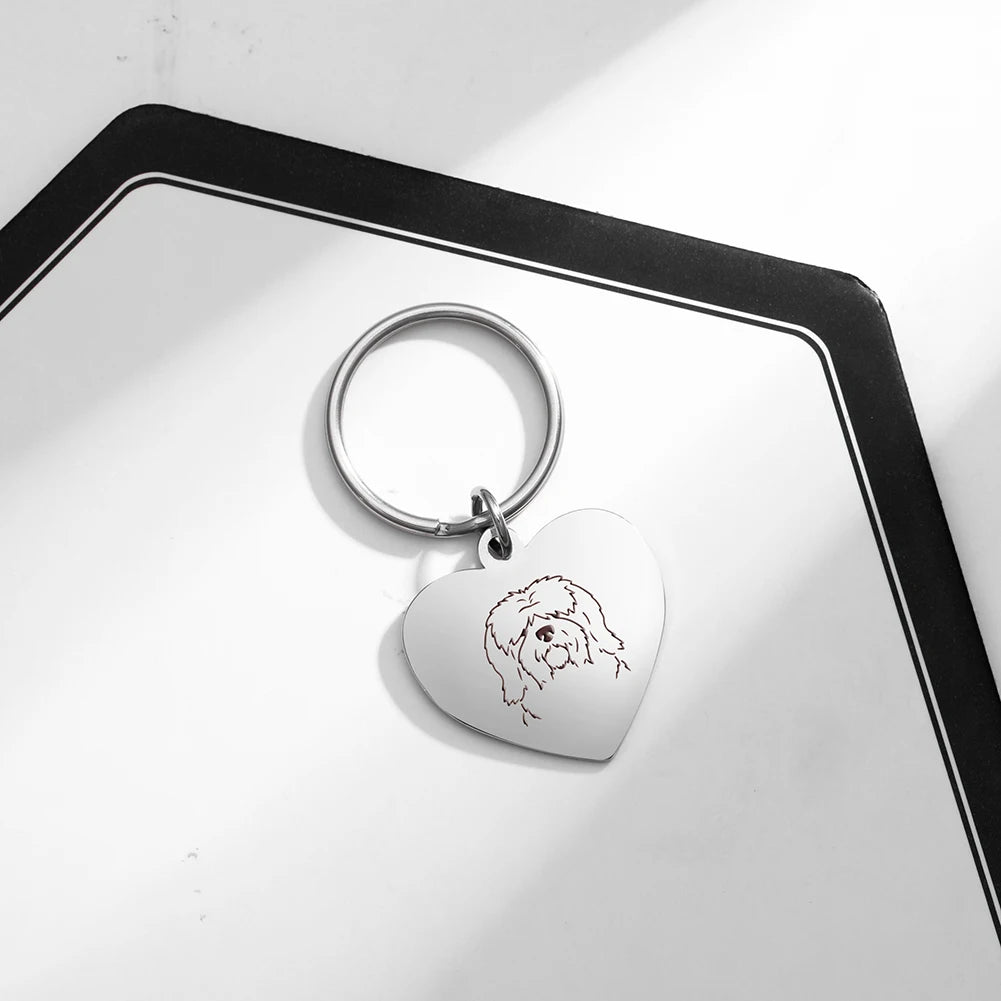 Pet Dog Heart Keychain Puppy Corgi Chihuahua French Bulldog Sheepdog for Woman Men Bag Charm Stainless Steel Key Chain Ring