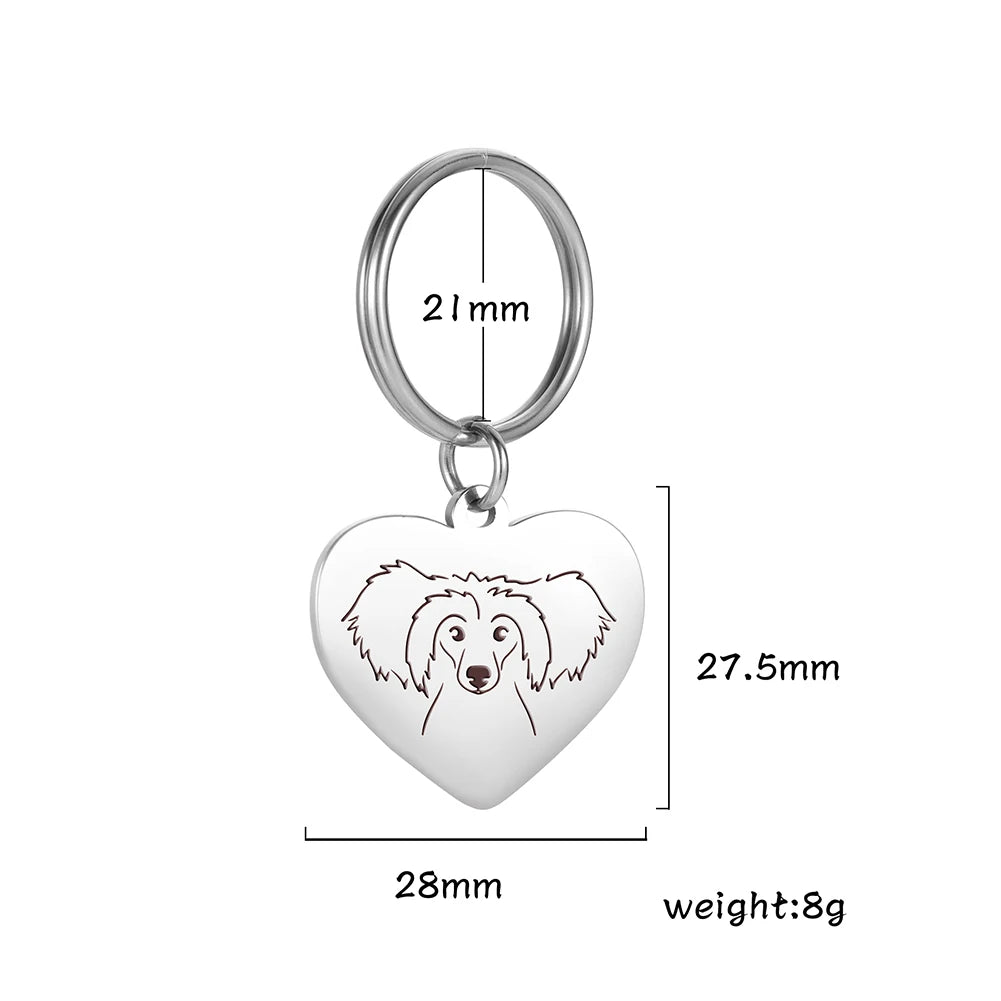Porte-Clés Cœur Silhouette de Chien en Acier Inoxydable – Bijou de Sac & Porte-Clés Personnalisable par Race (Bouledogue, Corgi, Chihuahua)