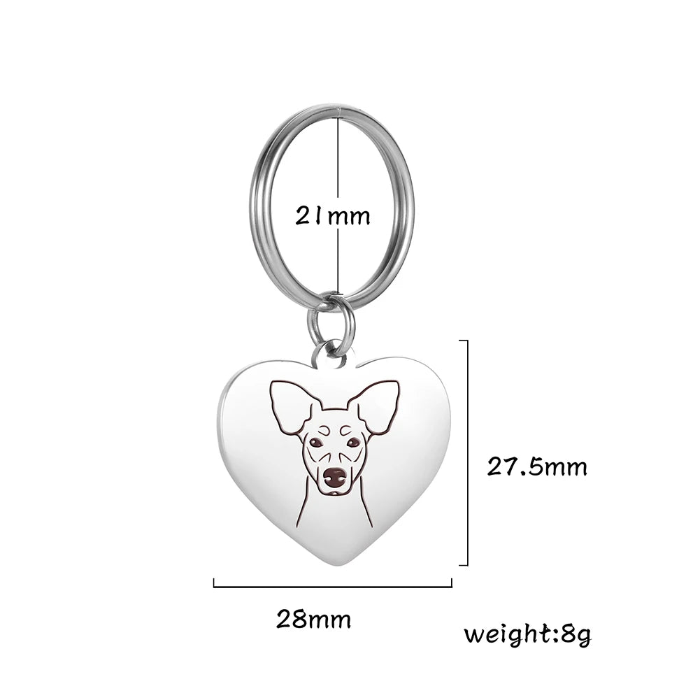 Porte-Clés Cœur Silhouette de Chien en Acier Inoxydable – Bijou de Sac & Porte-Clés Personnalisable par Race (Bouledogue, Corgi, Chihuahua)