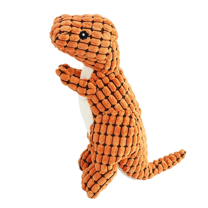 Peluche Dinosaure Sonore en Velours Côtelé pour Chien & Chiot – Doudou Couineur Anti-Stress, Soin Dentaire & Mastication Douce