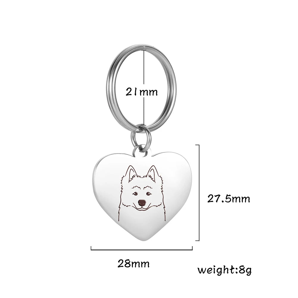 Porte-Clés Cœur Silhouette de Chien en Acier Inoxydable – Bijou de Sac & Porte-Clés Personnalisable par Race (Bouledogue, Corgi, Chihuahua)