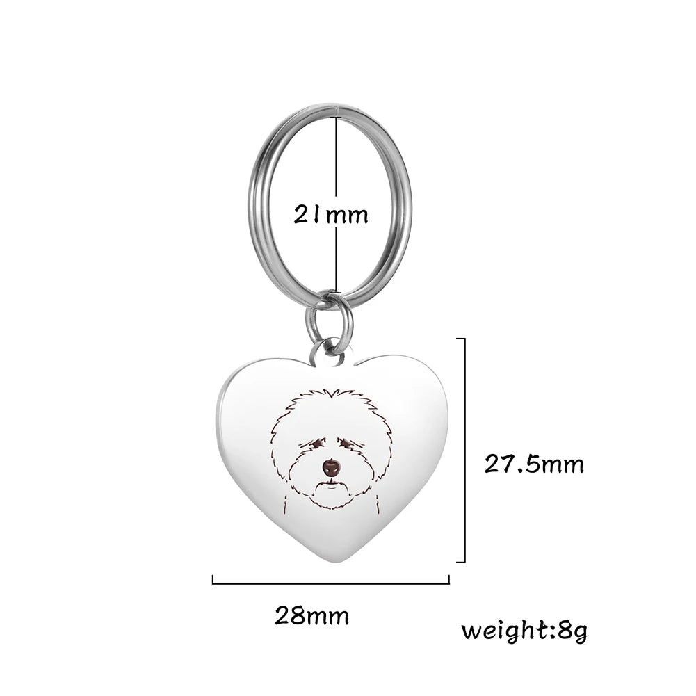 Porte-Clés Cœur Silhouette de Chien en Acier Inoxydable – Bijou de Sac & Porte-Clés Personnalisable par Race (Bouledogue, Corgi, Chihuahua)