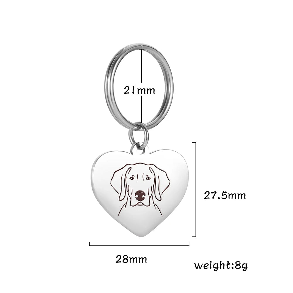 Pet Dog Heart Keychain Puppy Corgi Chihuahua French Bulldog Sheepdog for Woman Men Bag Charm Stainless Steel Key Chain Ring