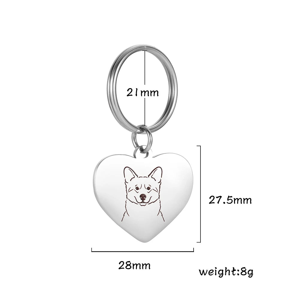 Porte-Clés Cœur Silhouette de Chien en Acier Inoxydable – Bijou de Sac & Porte-Clés Personnalisable par Race (Bouledogue, Corgi, Chihuahua)