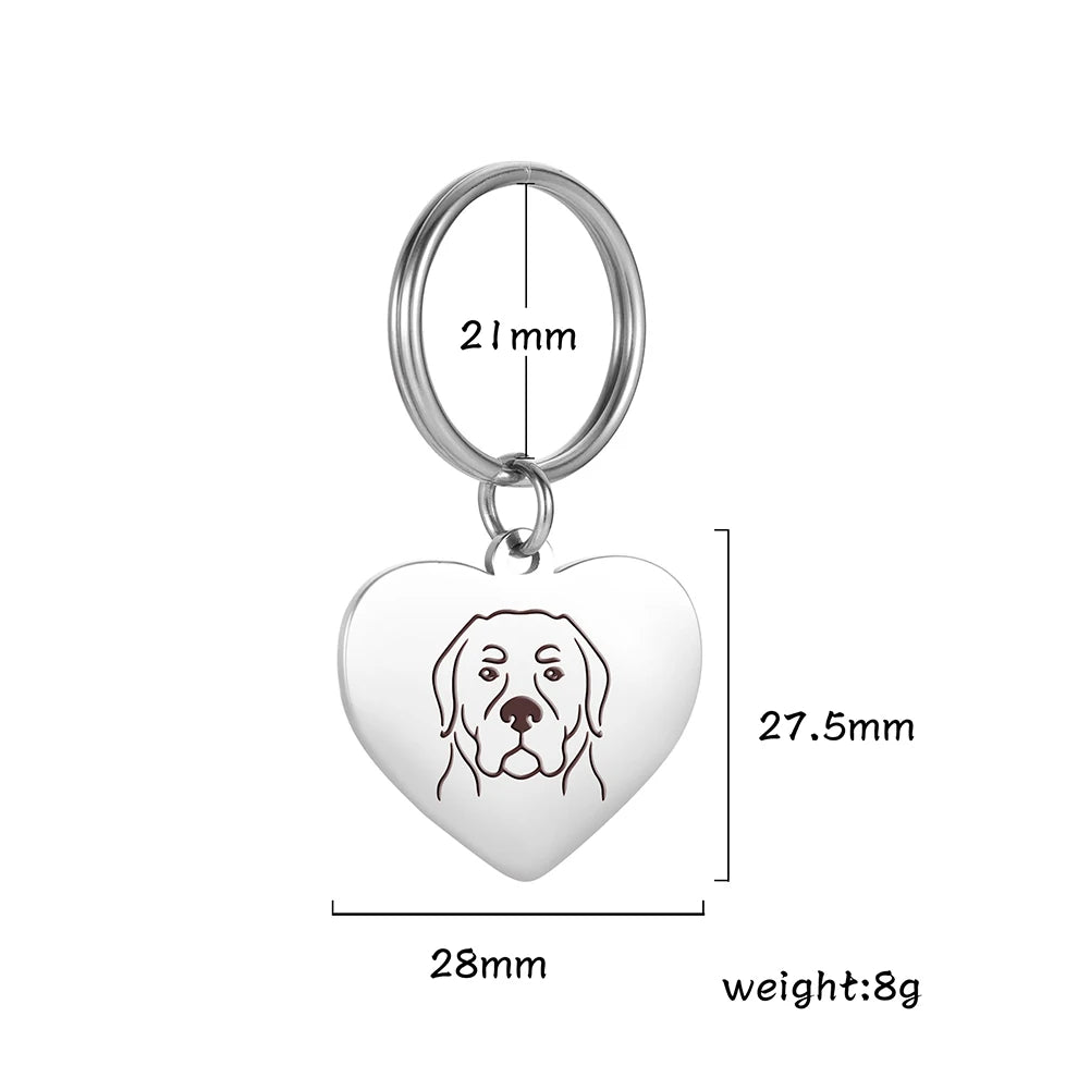 Porte-Clés Cœur Silhouette de Chien en Acier Inoxydable – Bijou de Sac & Porte-Clés Personnalisable par Race (Bouledogue, Corgi, Chihuahua)