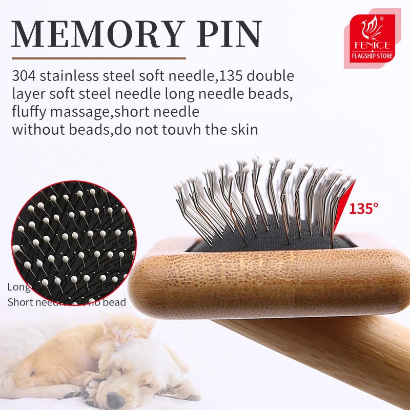 Fenice Professional Beauty Needle Comb Brushing Comb Teddy Bichon Pet Dog Cat Combing Brush Floating Hair Massage Comb