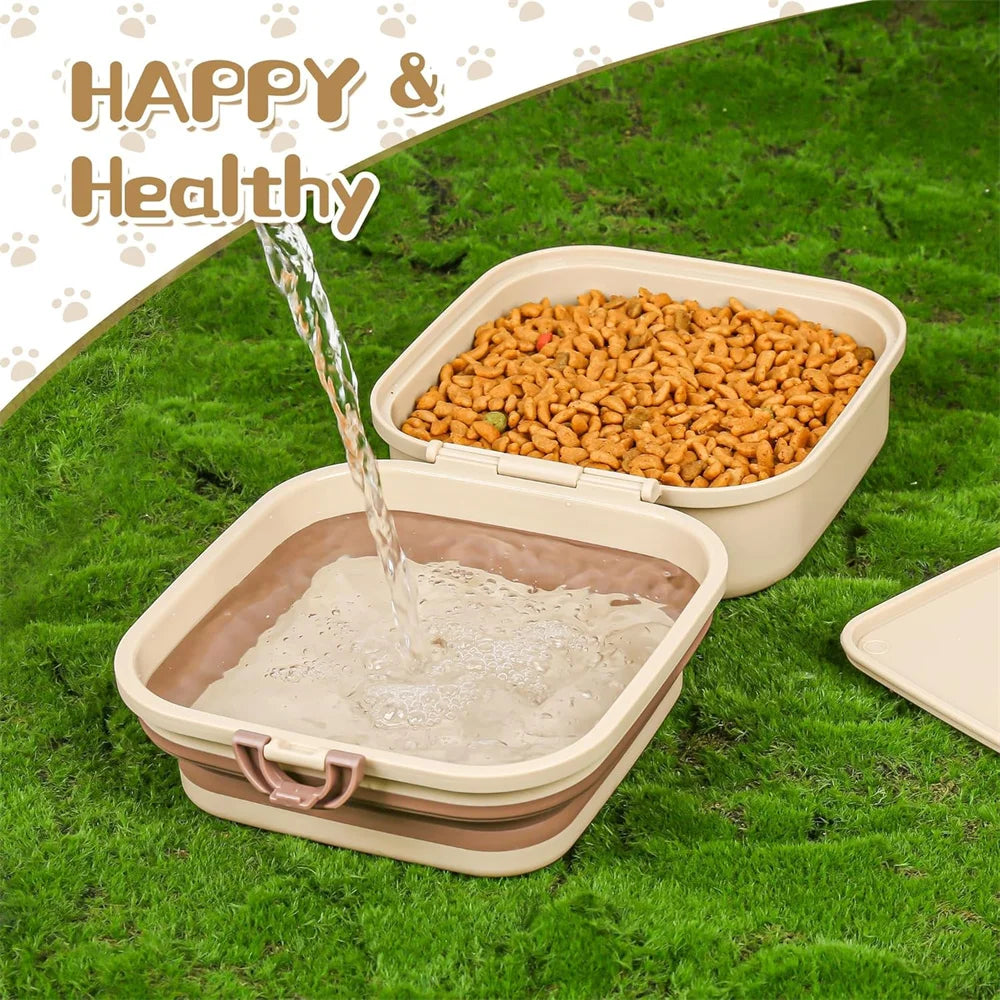Gamelle de Voyage 2-en-1 Portable pour Chien & Chat – Écuelle Nomade Croquettes & Eau avec Couvercle Hermétique Anti-Fuite