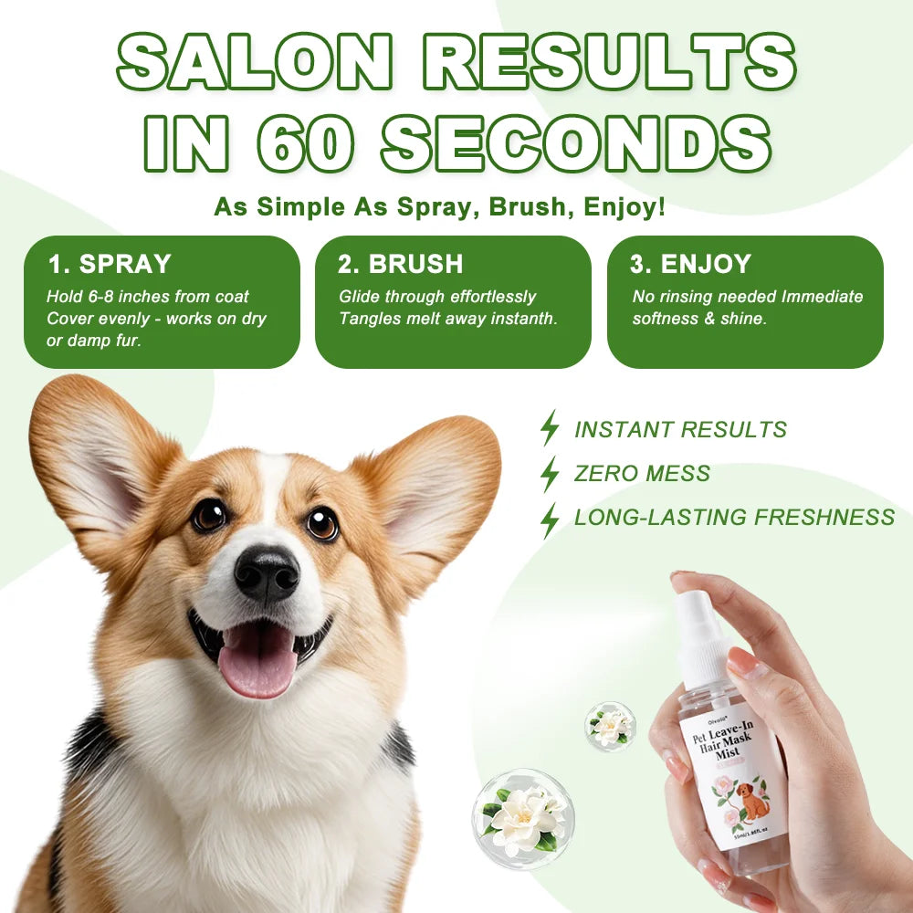 Spray Démêlant & Après-Shampoing Sans Rinçage pour Chien & Chat (100 ml) – Soin Pelage Doux, Brillance & Désodorisant pour Poils Longs & Denses