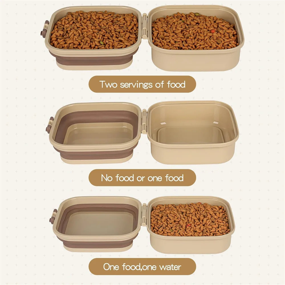 Gamelle de Voyage 2-en-1 Portable pour Chien & Chat – Écuelle Nomade Croquettes & Eau avec Couvercle Hermétique Anti-Fuite