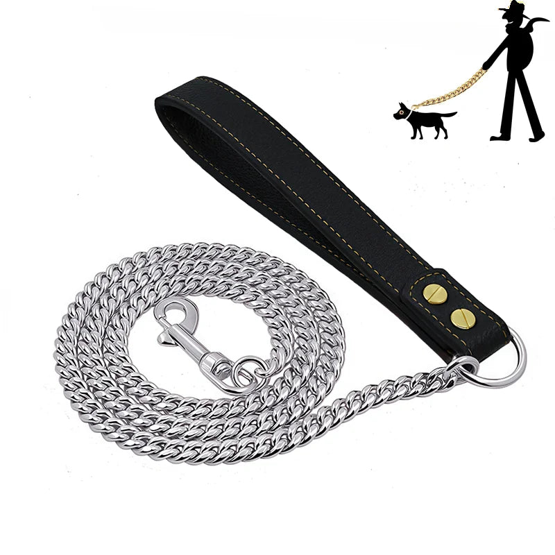Golden Dog Leash Stainless Steel Pet Chain Strong Metal Dog Lead Chain For Small Medium Large Dog Labrador Retriever Dobermann