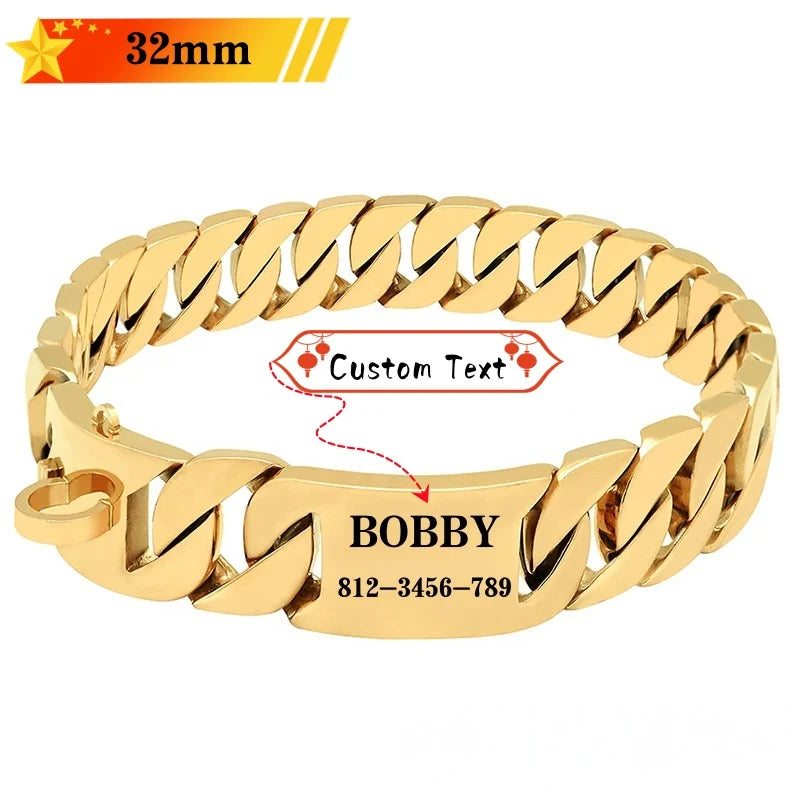 Collier Chaîne Cubaine 32 mm en Acier Inoxydable pour Grand Chien – Collier Gourmette Ultra-Résistant pour Bully, Molosse & Chien Puissant