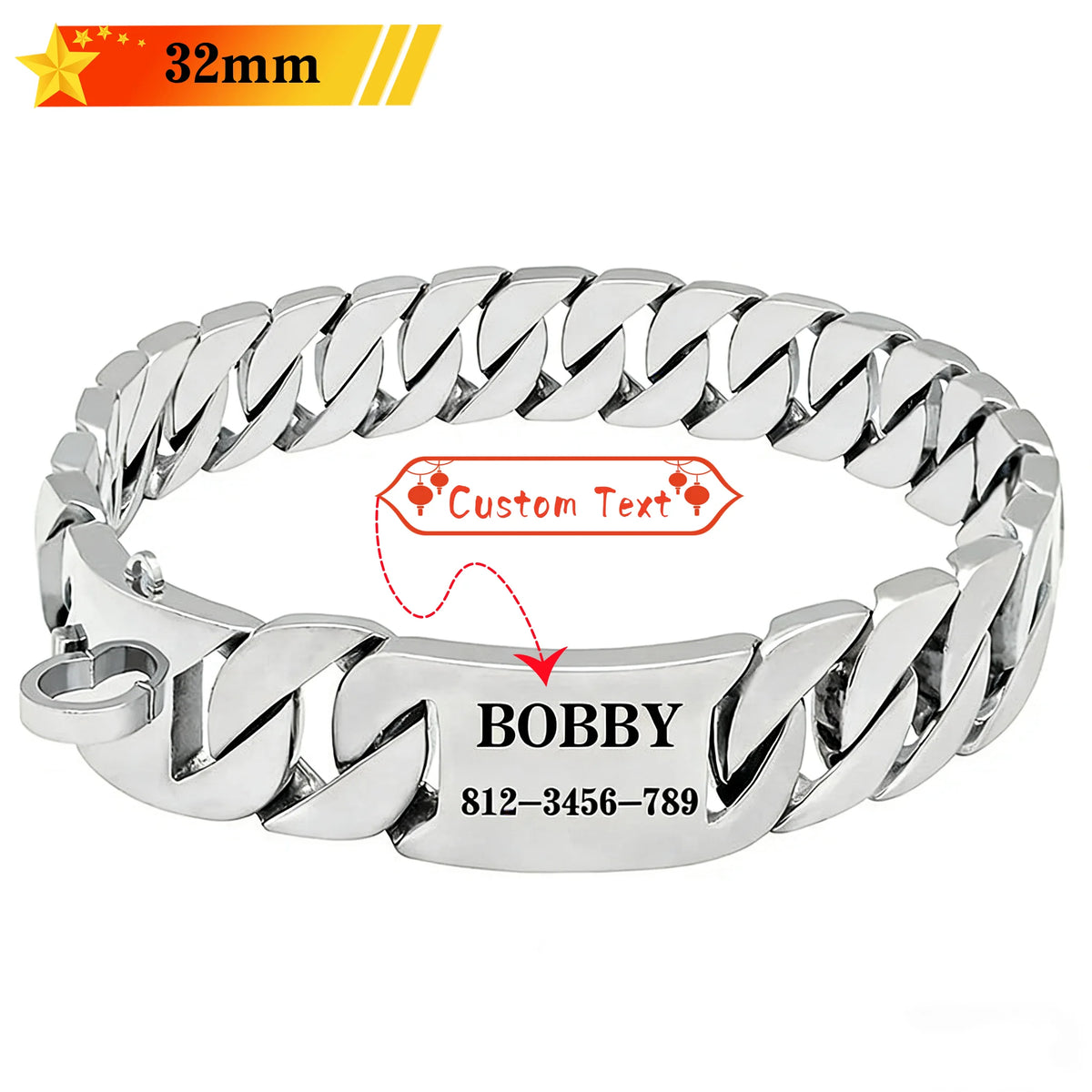 Collier Chaîne Cubaine 32 mm en Acier Inoxydable pour Grand Chien – Collier Gourmette Ultra-Résistant pour Bully, Molosse & Chien Puissant