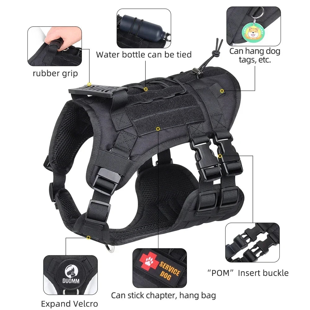 Tactical Dog Harness with Handle and Dog Leash Military Walking Dog Accessories for Medium Large Dogs Puppy Harness
