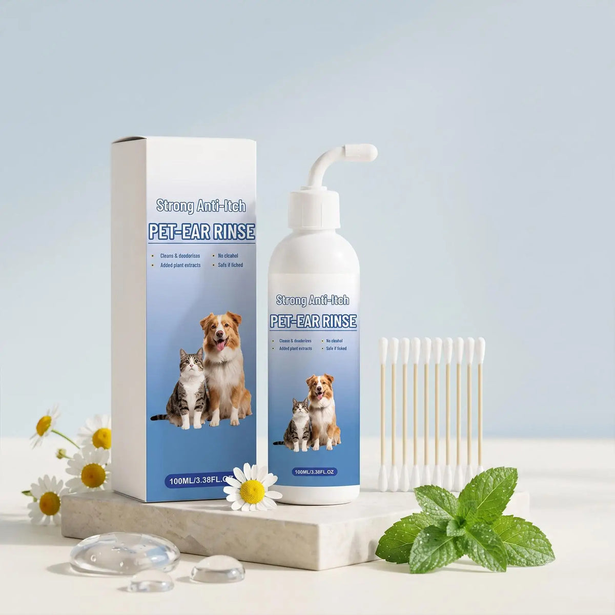 Nettoyant Oreilles Doux pour Chien & Chat (100 ml) – Lotion Auriculaire Anti-Démangeaisons, Dissolvant Cérumen & Soin Apaisant