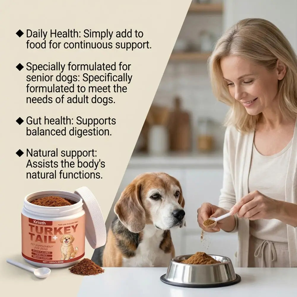 Complément Turkey Tail & Probiotiques pour Chien Saveur Bacon – Soutien Immunitaire, Confort Articulaire & Digestion pour Chien Senior