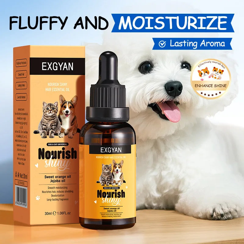 Huile de Soin Nourrissante & Lustrante pour Chien & Chat (30 ml) – Sérum Brillance du Pelage, Anti-Frisottis & Parfum Désodorisant Longue Durée