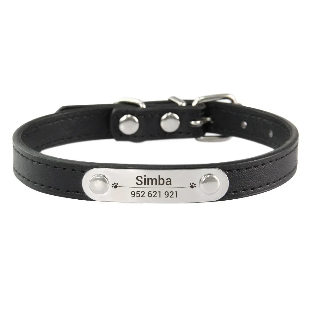 Collier Personnalisé en Cuir PU pour Chien & Chat – Collier Gravé avec Nom & Téléphone Réglable pour Petit, Moyen & Grand Chien