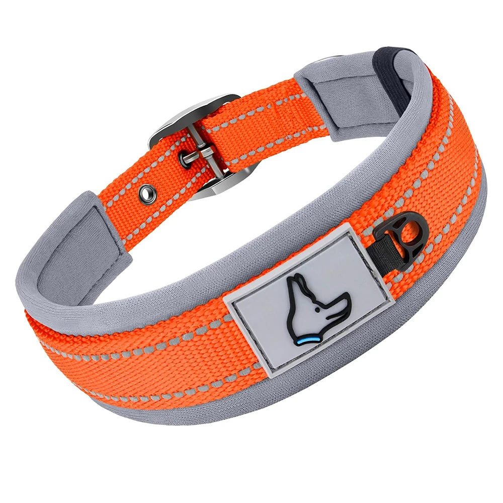 Collier Rembourré en Néoprène pour Chien – Collier en Nylon Réfléchissant, Réglable, Confortable & Haute Résistance