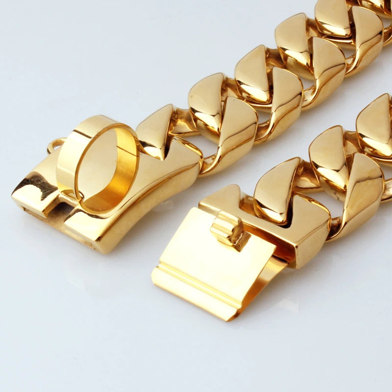 Strong Metal Titanium Solid Steel Collar 32mmStainless Steel Gold Dog Collar Lettering Custom Chain Bully French Fight Large Dog