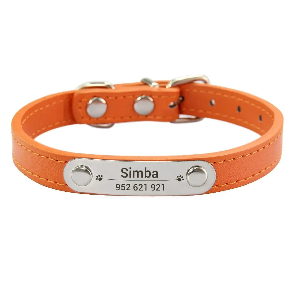 Collier Personnalisé en Cuir PU pour Chien & Chat – Collier Gravé avec Nom & Téléphone Réglable pour Petit, Moyen & Grand Chien