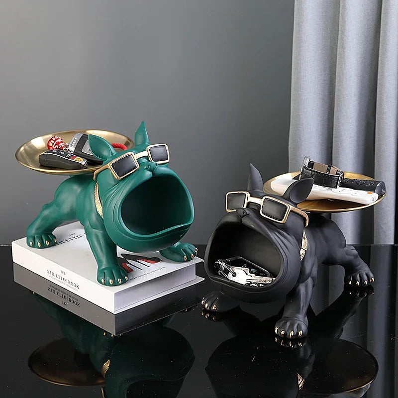 Statue Bouledogue Vide-Poche 30 cm – Figurine Décorative & Boîte de Rangement pour Clés et Bijoux