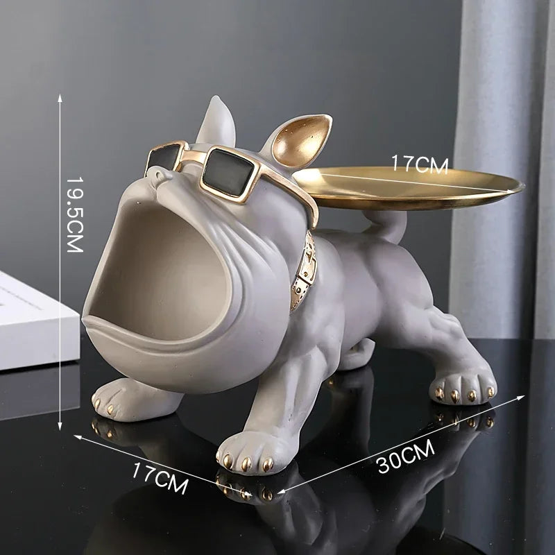 Statue Bouledogue Vide-Poche 30 cm – Figurine Décorative & Boîte de Rangement pour Clés et Bijoux