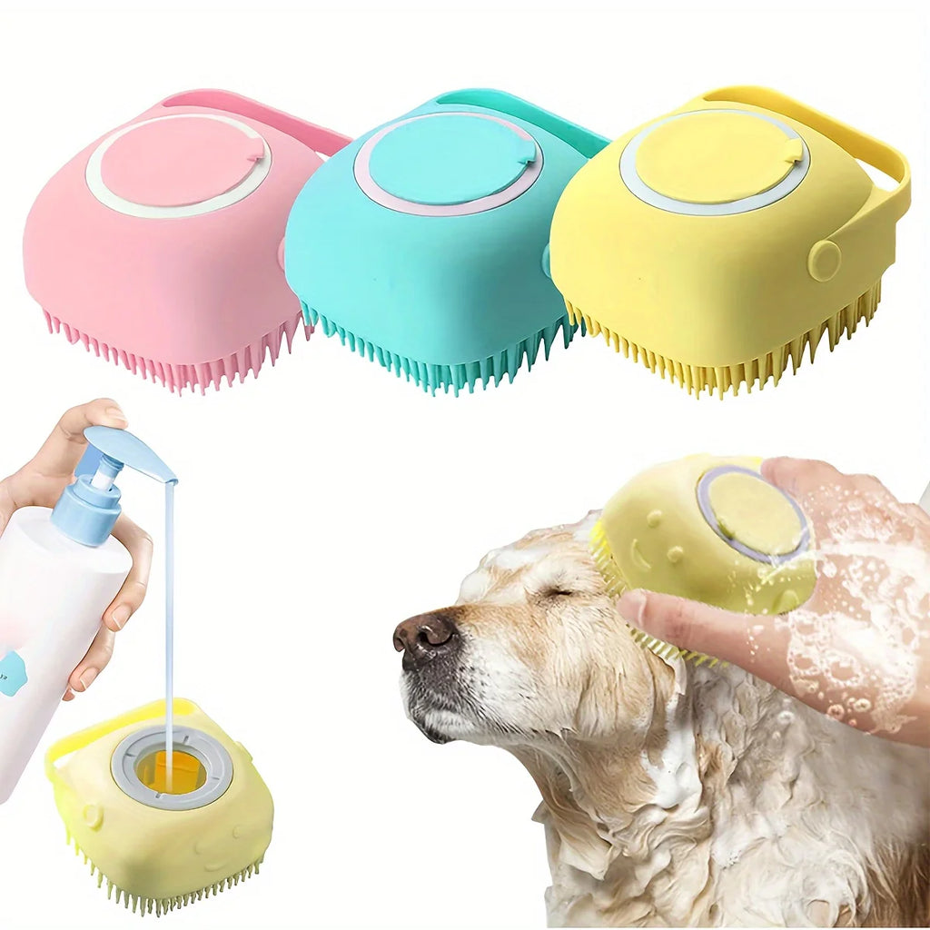 Brosse de Bain avec Réservoir de Shampoing pour Chien – Brosse de Massage & Toilettage en Silicone Souple