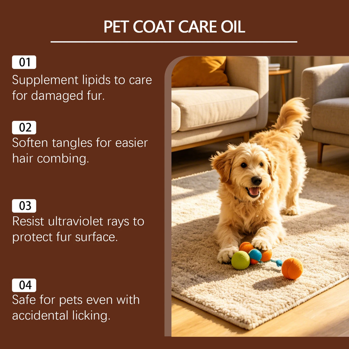 Huile Végétale Nourrissante à la Noix de Coco pour Chien & Chat – Démêlant Naturel, Brillance & Soin Pelage Doux Sans Rinçage